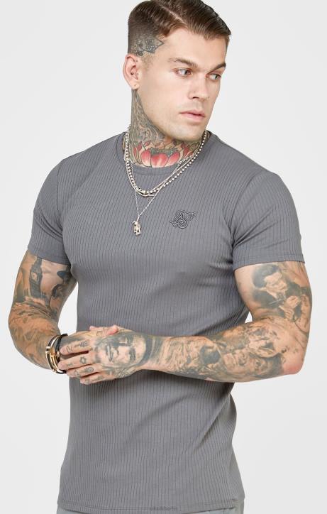 Männer SikSilk Graues T-Shirt aus Rippstrick Bekleidung J0NL374