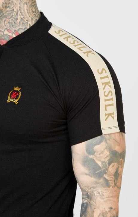Männer SikSilk Kurzarm-Poloshirt mit schwarzem Wappen Bekleidung J0NL385