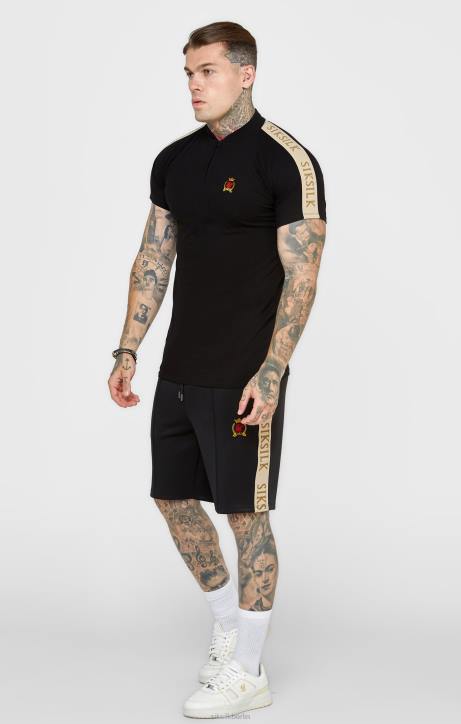 Männer SikSilk Kurzarm-Poloshirt mit schwarzem Wappen Bekleidung J0NL385