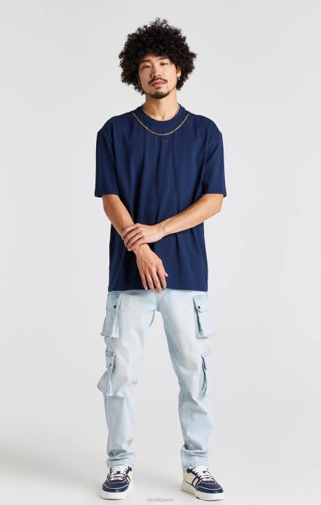 Männer SikSilk Marineblaues, übergroßes Ketten-T-Shirt Bekleidung J0NL389