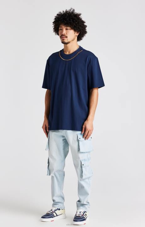 Männer SikSilk Marineblaues, übergroßes Ketten-T-Shirt Bekleidung J0NL389