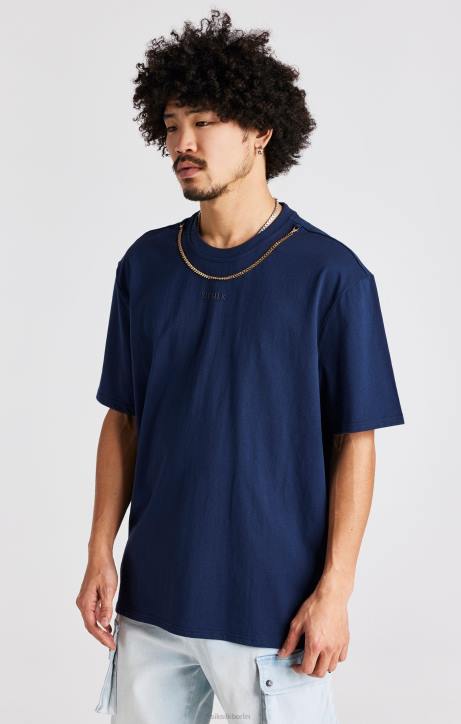 Männer SikSilk Marineblaues, übergroßes Ketten-T-Shirt Bekleidung J0NL389