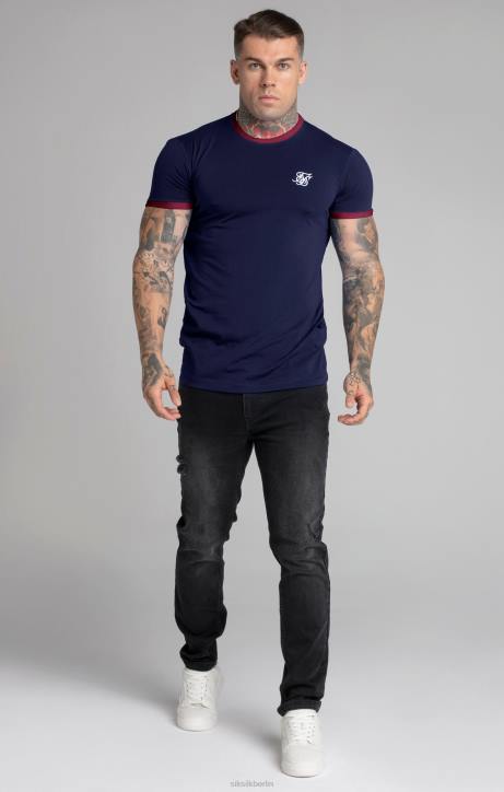 Männer SikSilk Marineblaues, kurzärmliges Ringer-T-Shirt Bekleidung J0NL366