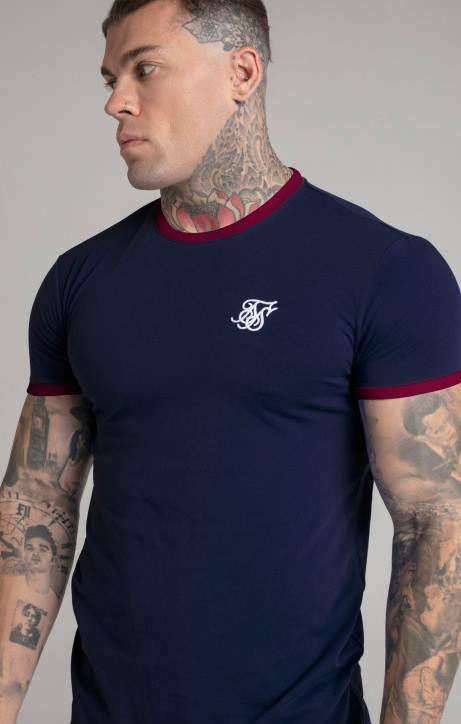 Männer SikSilk Marineblaues, kurzärmliges Ringer-T-Shirt Bekleidung J0NL366