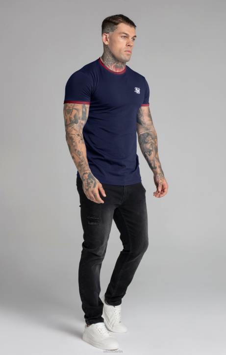 Männer SikSilk Marineblaues, kurzärmliges Ringer-T-Shirt Bekleidung J0NL366
