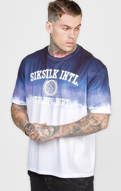 Männer SikSilk Marineblaues, verblasstes Grafik-T-Shirt Bekleidung J0NL384