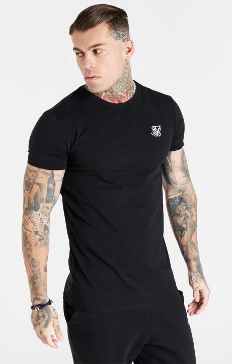 Männer SikSilk Schwarzes Essential-T-Shirt mit kurzen Ärmeln und Muscle-Fit Bekleidung J0NL363