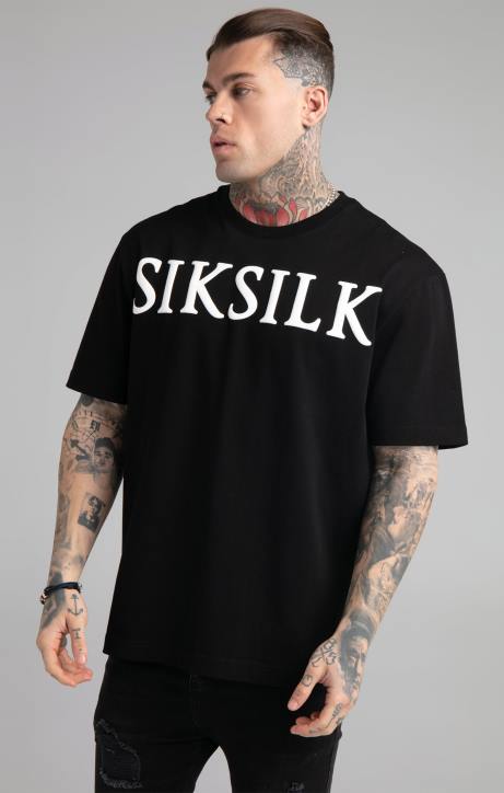Männer SikSilk Schwarzes T-Shirt mit entspannter Passform Bekleidung J0NL407
