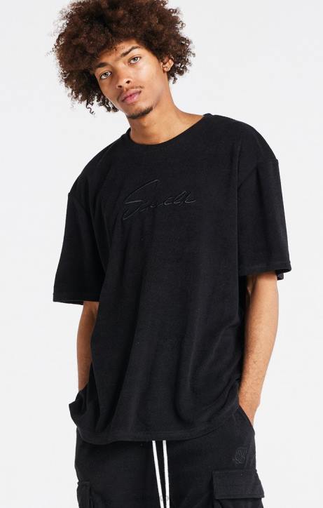 Männer SikSilk Schwarzes, übergroßes T-Shirt aus Frottee Bekleidung J0NL408
