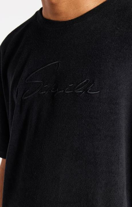 Männer SikSilk Schwarzes, übergroßes T-Shirt aus Frottee Bekleidung J0NL408