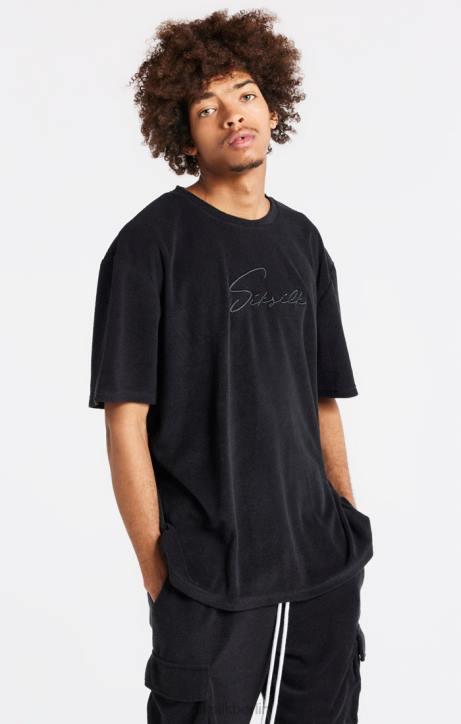 Männer SikSilk Schwarzes, übergroßes T-Shirt aus Frottee Bekleidung J0NL408