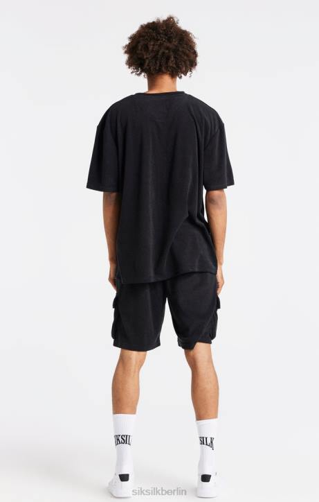 Männer SikSilk Schwarzes, übergroßes T-Shirt aus Frottee Bekleidung J0NL408