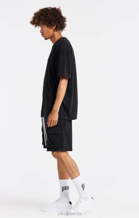 Männer SikSilk Schwarzes, übergroßes T-Shirt aus Frottee Bekleidung J0NL408