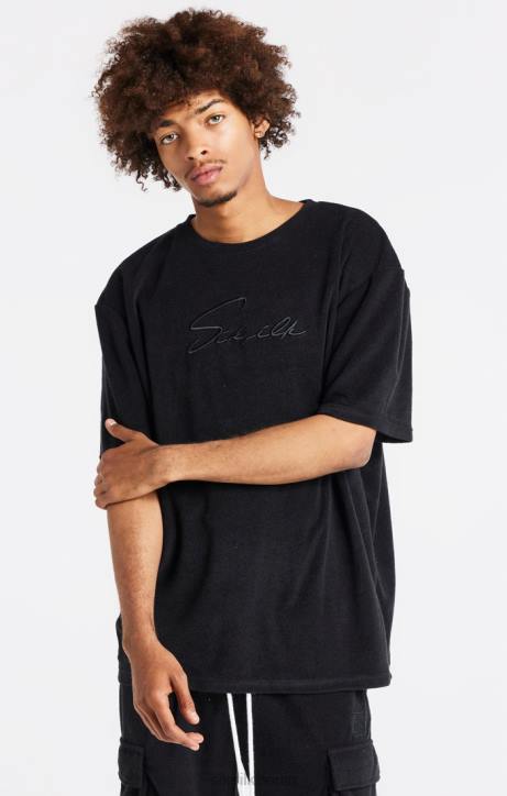 Männer SikSilk Schwarzes, übergroßes T-Shirt aus Frottee Bekleidung J0NL408