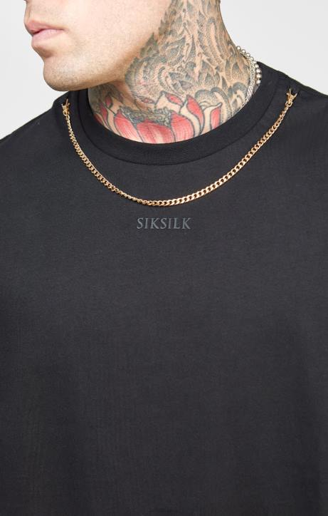 Männer SikSilk Schwarzes, übergroßes T-Shirt mit Kette Bekleidung J0NL387