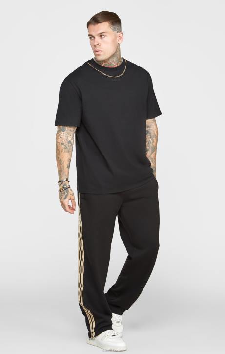 Männer SikSilk Schwarzes, übergroßes T-Shirt mit Kette Bekleidung J0NL387