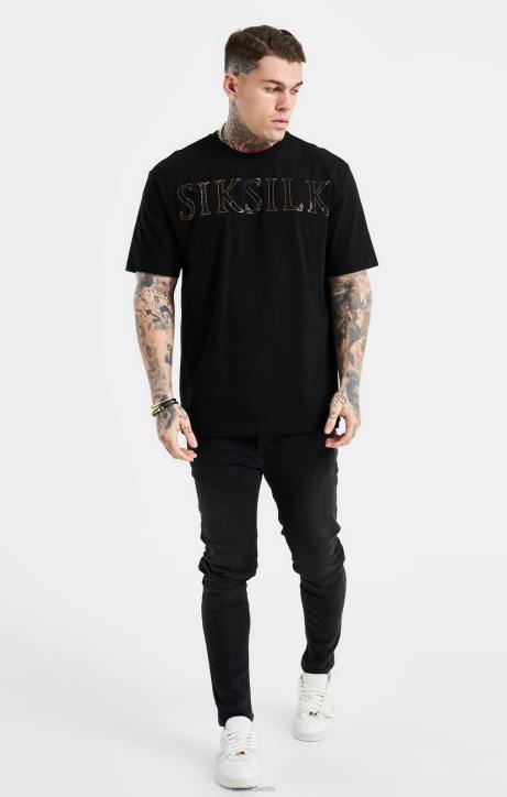 Männer SikSilk Schwarzes, übergroßes T-Shirt mit Strass-Logo Bekleidung J0NL383