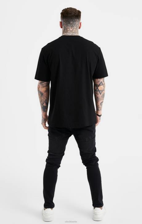 Männer SikSilk Schwarzes, übergroßes T-Shirt mit Strass-Logo Bekleidung J0NL383