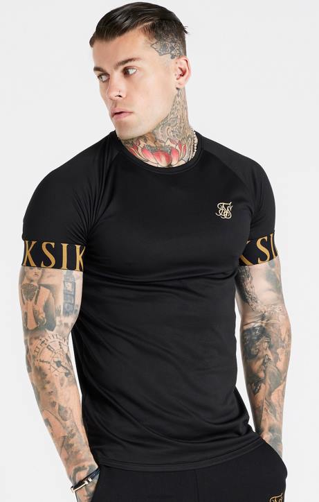 Männer SikSilk Schwarzes und goldenes T-Shirt mit elastischen Bündchen Bekleidung J0NL368