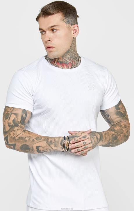 Männer SikSilk Weißes T-Shirt aus Rippstrick Bekleidung J0NL381