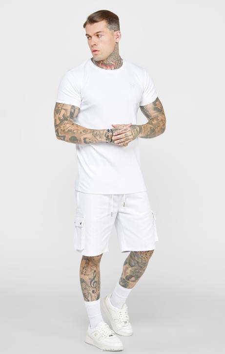 Männer SikSilk Weißes T-Shirt aus Rippstrick Bekleidung J0NL381