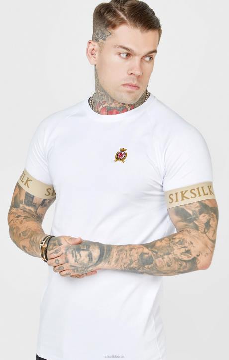 Männer SikSilk Weißes T-Shirt mit elastischem Bündchen und Wappen Bekleidung J0NL372