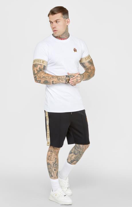 Männer SikSilk Weißes T-Shirt mit elastischem Bündchen und Wappen Bekleidung J0NL372