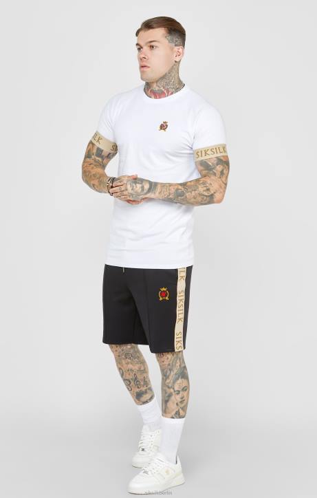 Männer SikSilk Weißes T-Shirt mit elastischem Bündchen und Wappen Bekleidung J0NL372