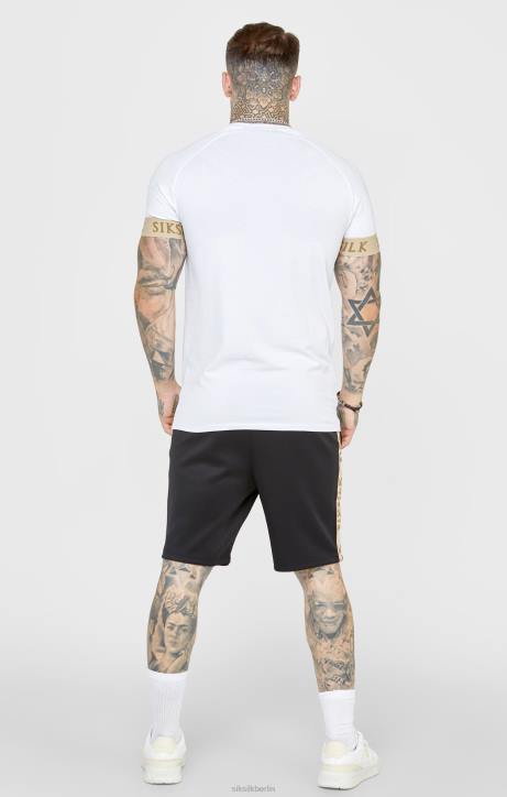Männer SikSilk Weißes T-Shirt mit elastischem Bündchen und Wappen Bekleidung J0NL372