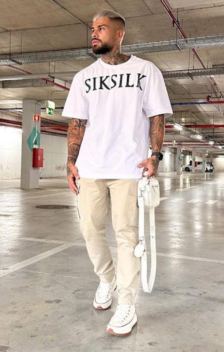 Männer SikSilk Weißes T-Shirt mit entspannter Passform Bekleidung J0NL406
