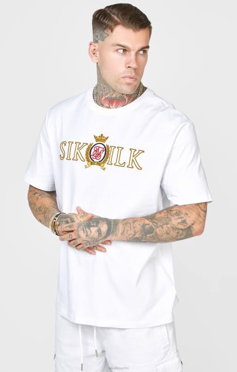 Männer SikSilk Weißes, übergroßes T-Shirt mit Wappen Bekleidung J0NL376