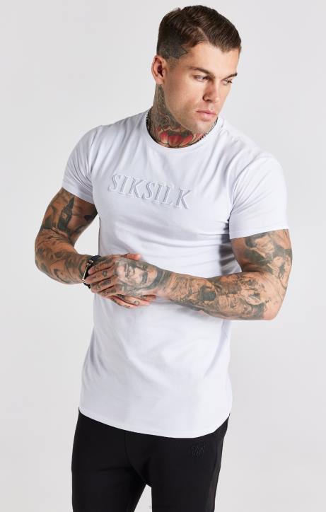 Männer SikSilk Weißes, besticktes Muscle-Fit-T-Shirt Bekleidung J0NL370