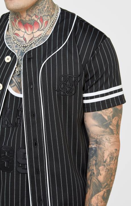 Männer SikSilk schwarzes Baseballtrikot Bekleidung J0NL390