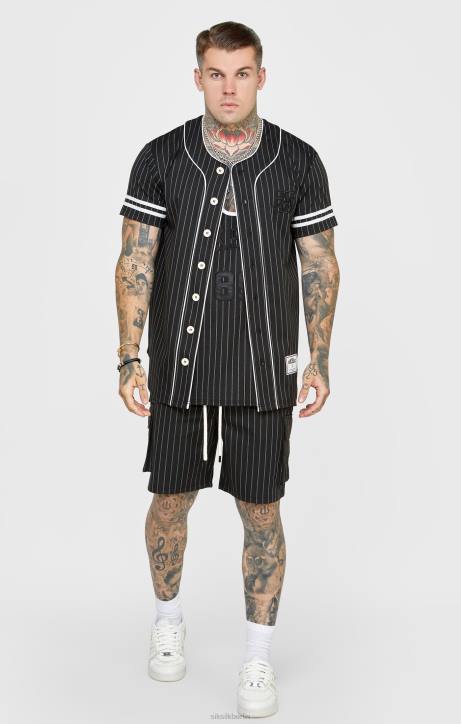 Männer SikSilk schwarzes Baseballtrikot Bekleidung J0NL390