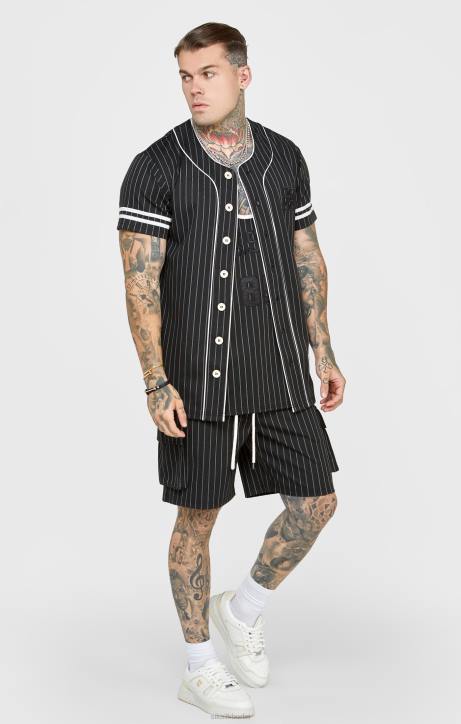 Männer SikSilk schwarzes Baseballtrikot Bekleidung J0NL390