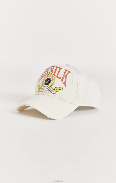 unisex SikSilk Ecrufarbene Retro-Trucker-Kappe im Distressed-Look Zubehörteil J0NL240