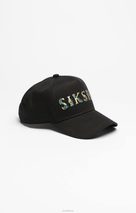 unisex SikSilk Schwarze Trucker-Kappe mit Blumenstickerei Zubehörteil J0NL227