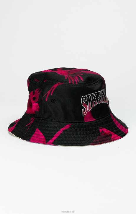 unisex SikSilk Schwarzer, umkehrbarer Fischerhut mit Aufdruck Zubehörteil J0NL232