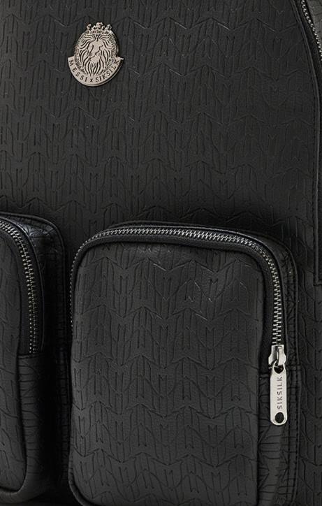 unisex SikSilk x Schwarzer Messi-Rucksack mit PU-Logo Tasche J0NL618